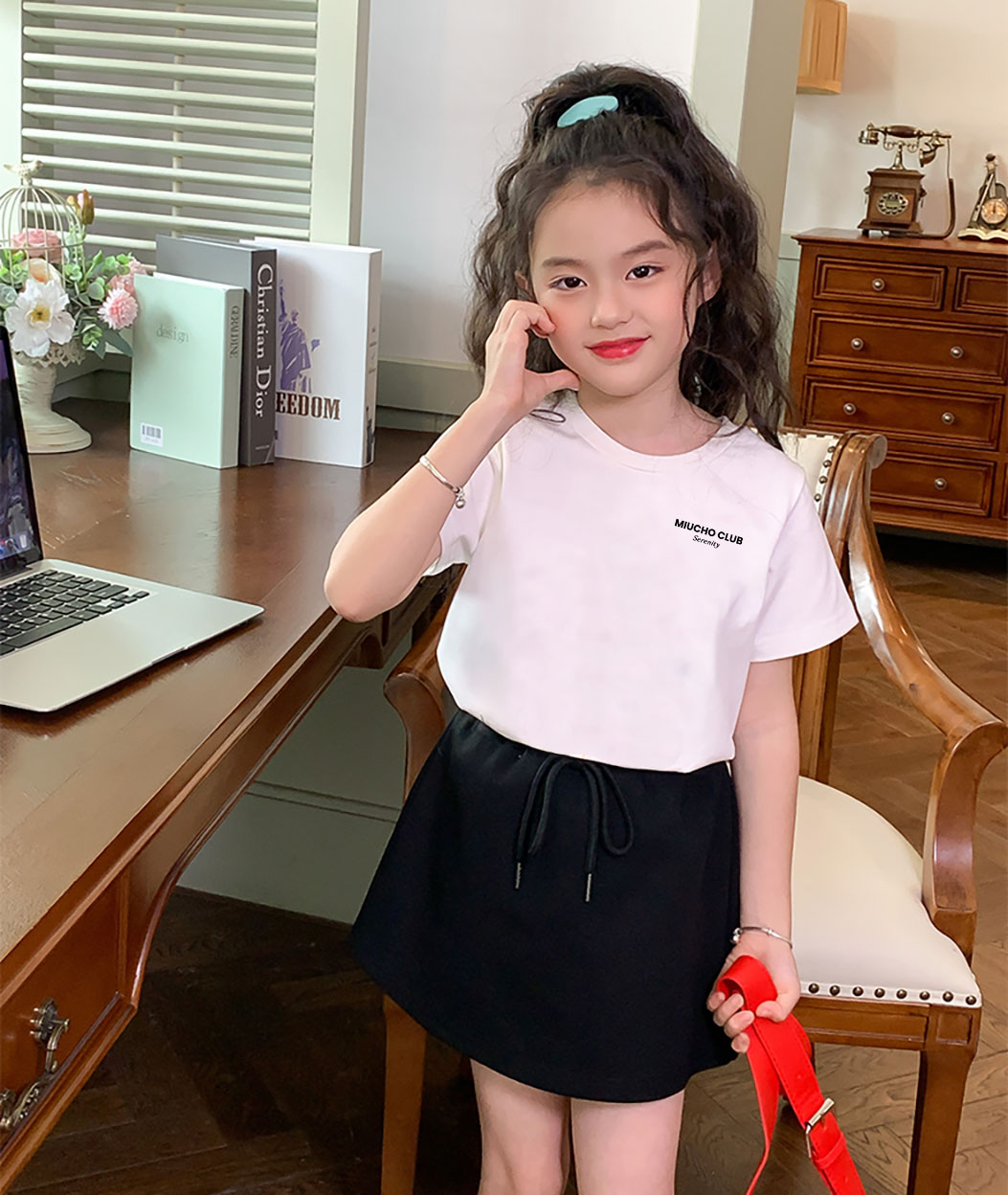 Áo thun trẻ em form rộng thoải mái AED1231 Miucho Kid tay ngắn vải cotton cổ tròn in typography_thumbnail_5