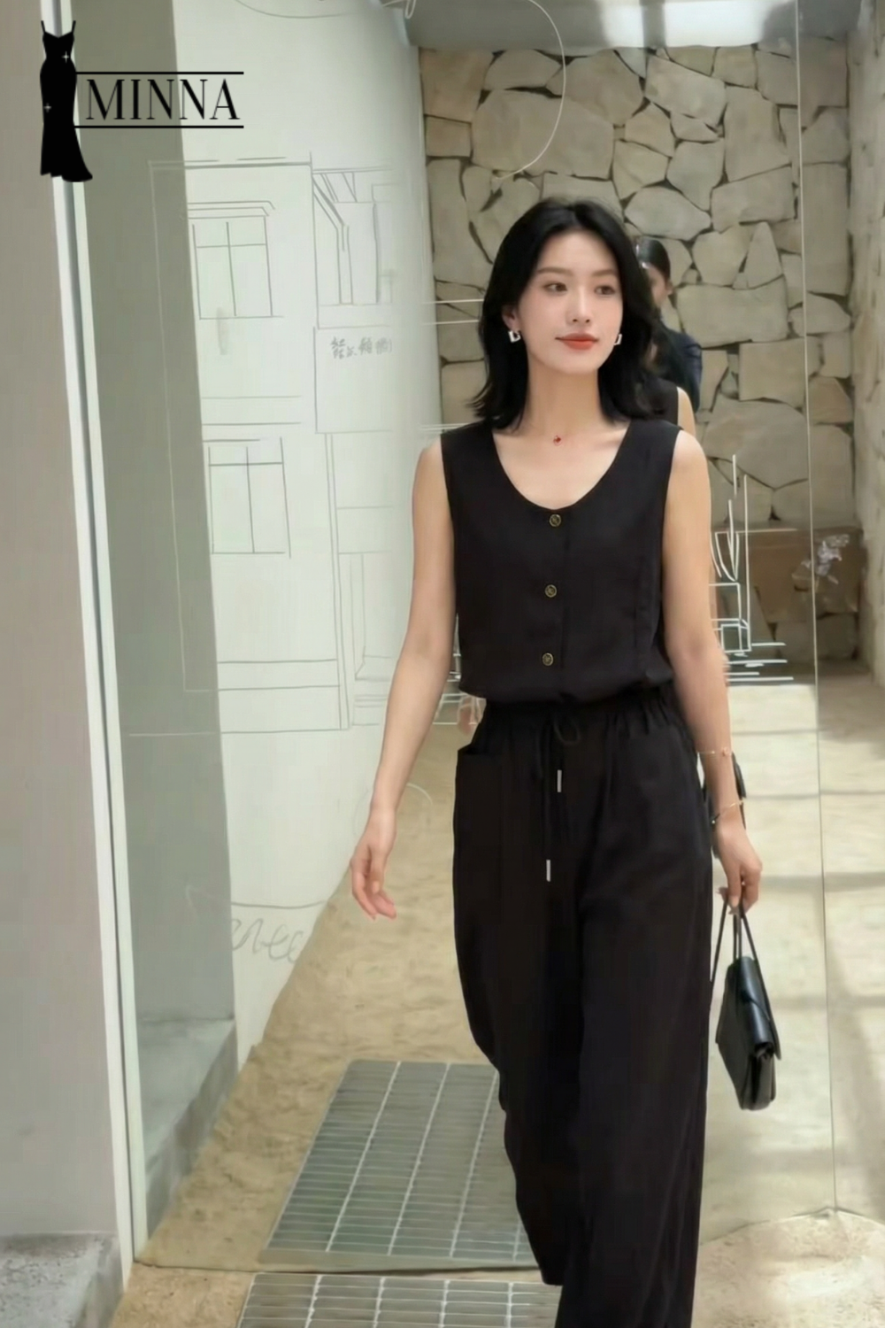 Black Essence Button Top - MS071