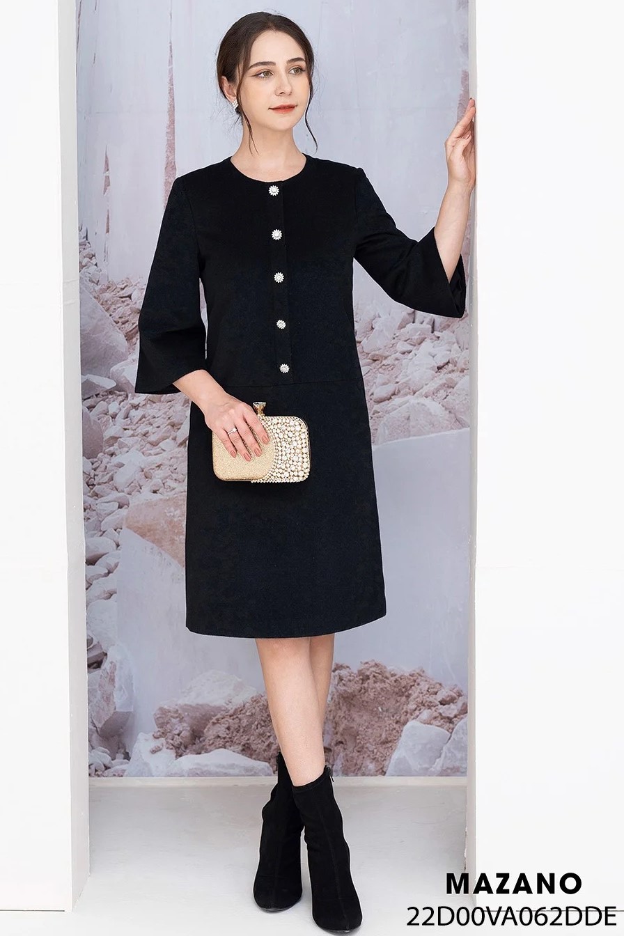 Đầm Suông A Nẹp Giả Khuy Đá Trang Trí