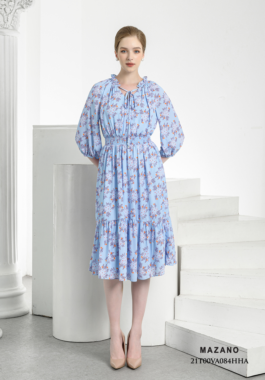 Đầm họa tiết chun eo chân bèo_thumbnail_0