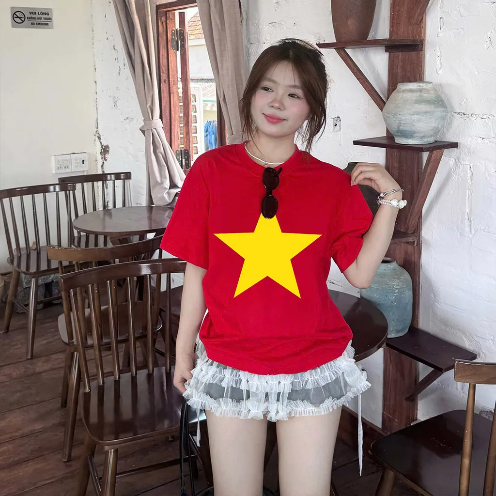 Áo thun Việt Nam cờ đỏ sao vàng form boxy AXD2464 Miucho vải cotton thoáng mát in basic_thumbnail_2