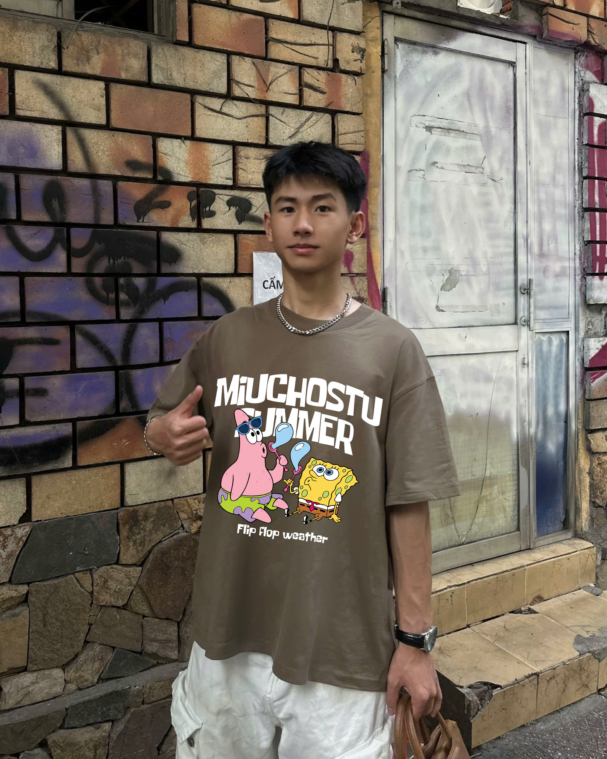 Áo phông form boxy in hoạt hình dễ thương 2354 Miucho Club cổ tròn vải cotton 2 chiều cao cấp in mix_thumbnail_2