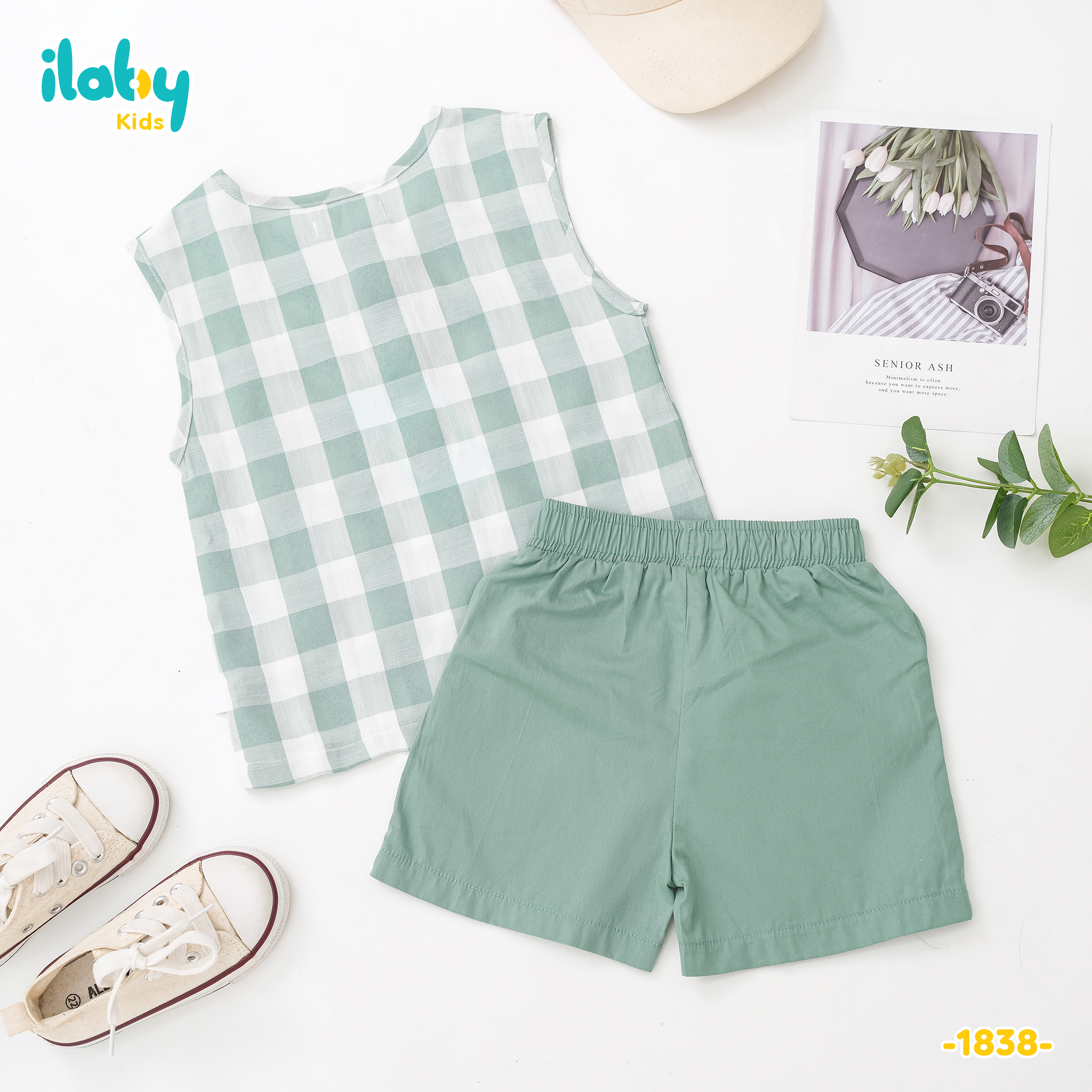 Bộ bé trai áo caro quần cộc_thumbnail_4