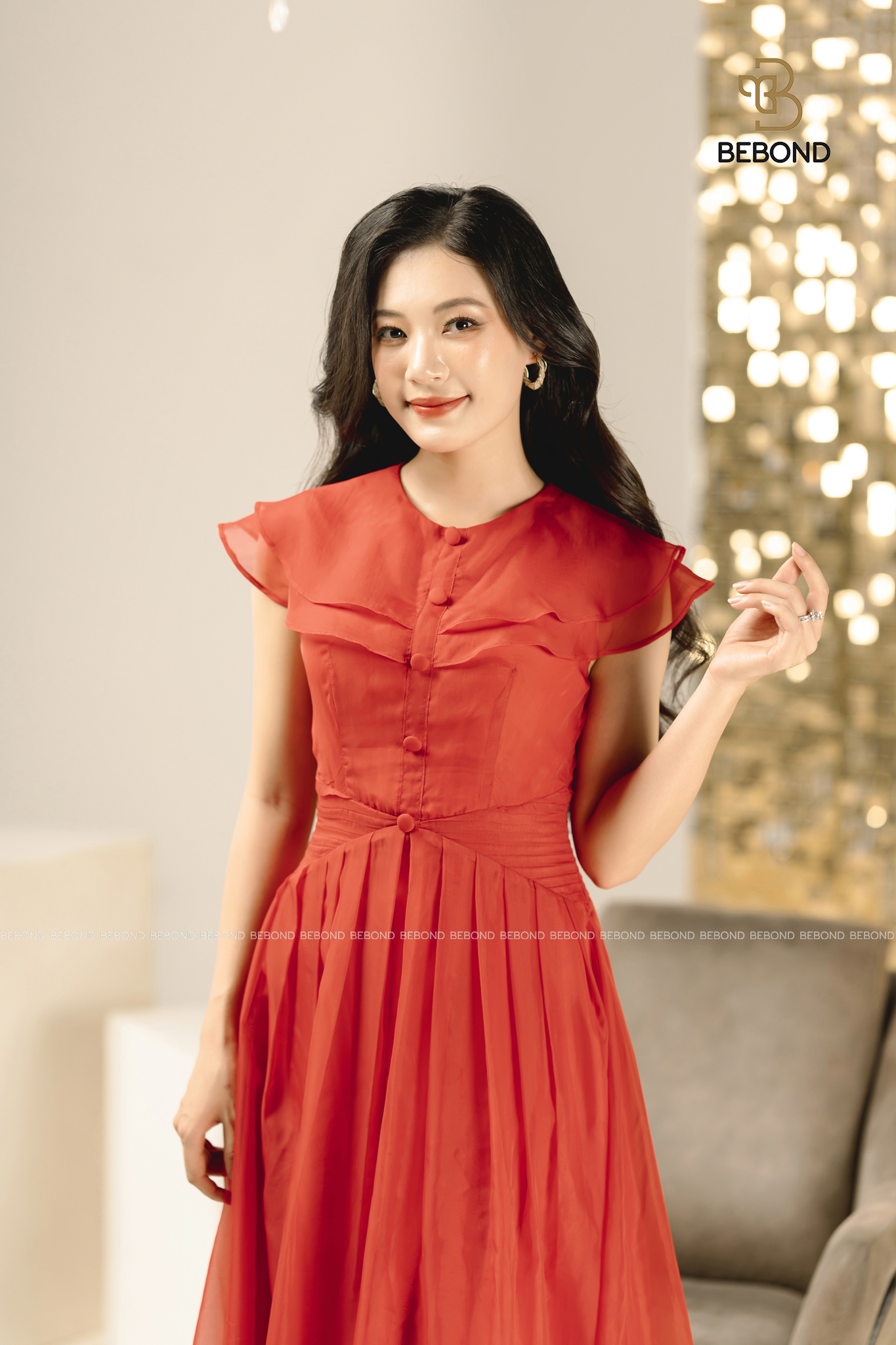 Đầm tơ óng phối kiểu SHERRY