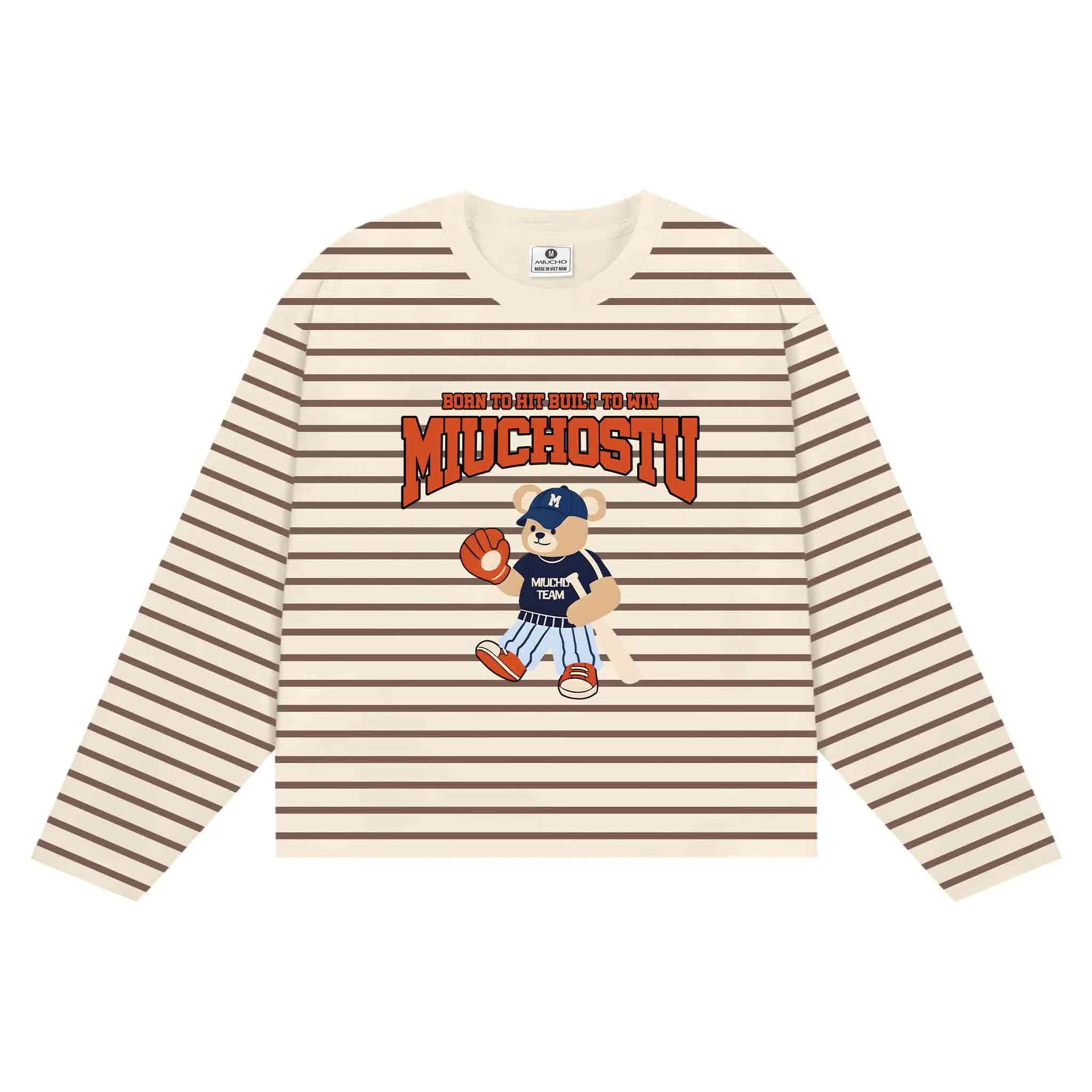 Áo thun boxy tay dài Miucho vải borip mềm mại thoáng mát hình gấu bóng chày in mix 2848_thumbnail_11