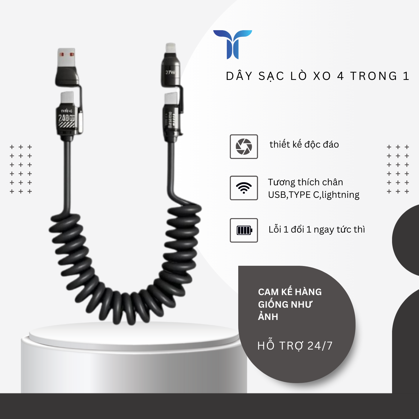 Cáp sạc lò xo 4 trong 1 đa năng sạc nhanh 240W thích hợp cho cổng usb,type C,lightning_thumbnail_2