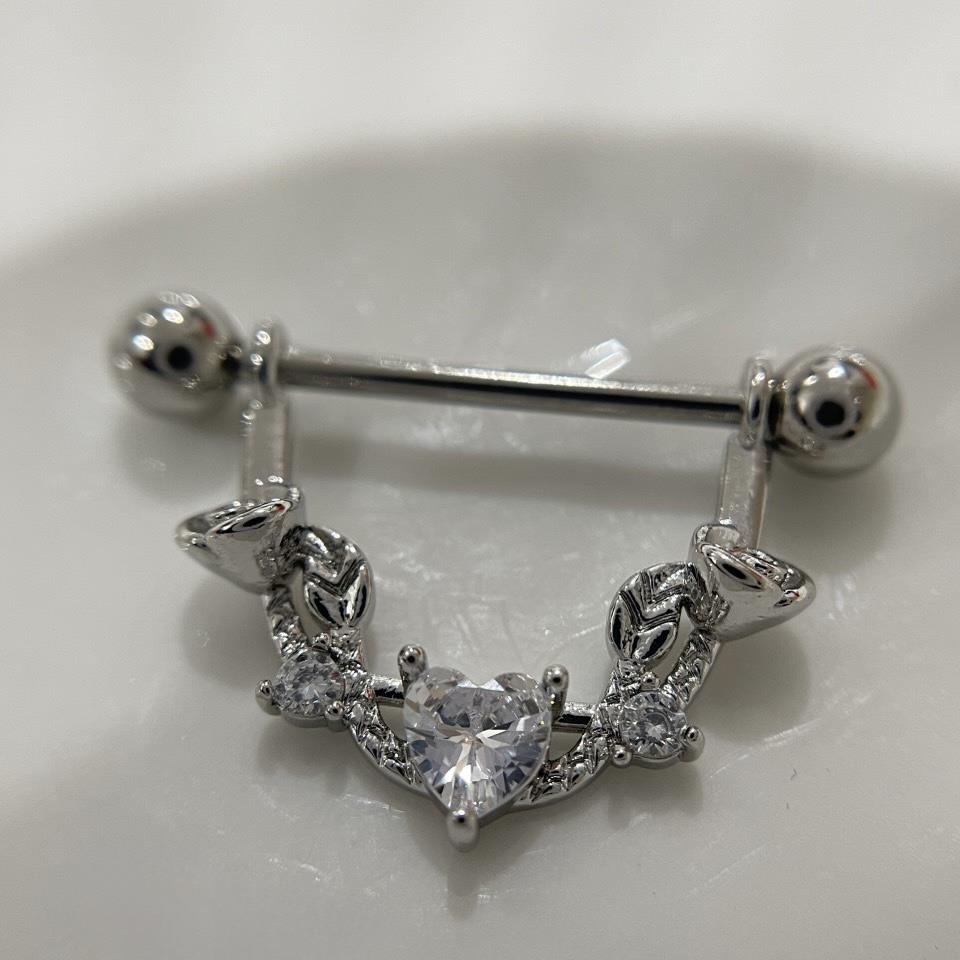 khuyên ti vòng xoắn hoa hồng bạc kim cương trái tim trắng vòm cung.