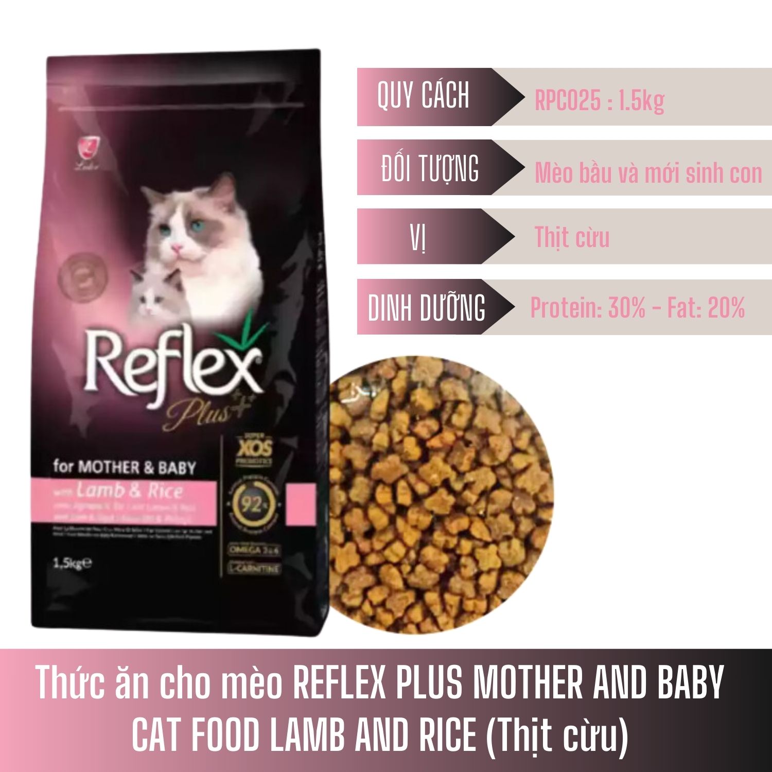 Thức ăn cho mèo REFLEX PLUS MOTHER AND BABY CAT FOOD LAMB AND RICE (Thịt cừu) 1.5KG_thumbnail_1