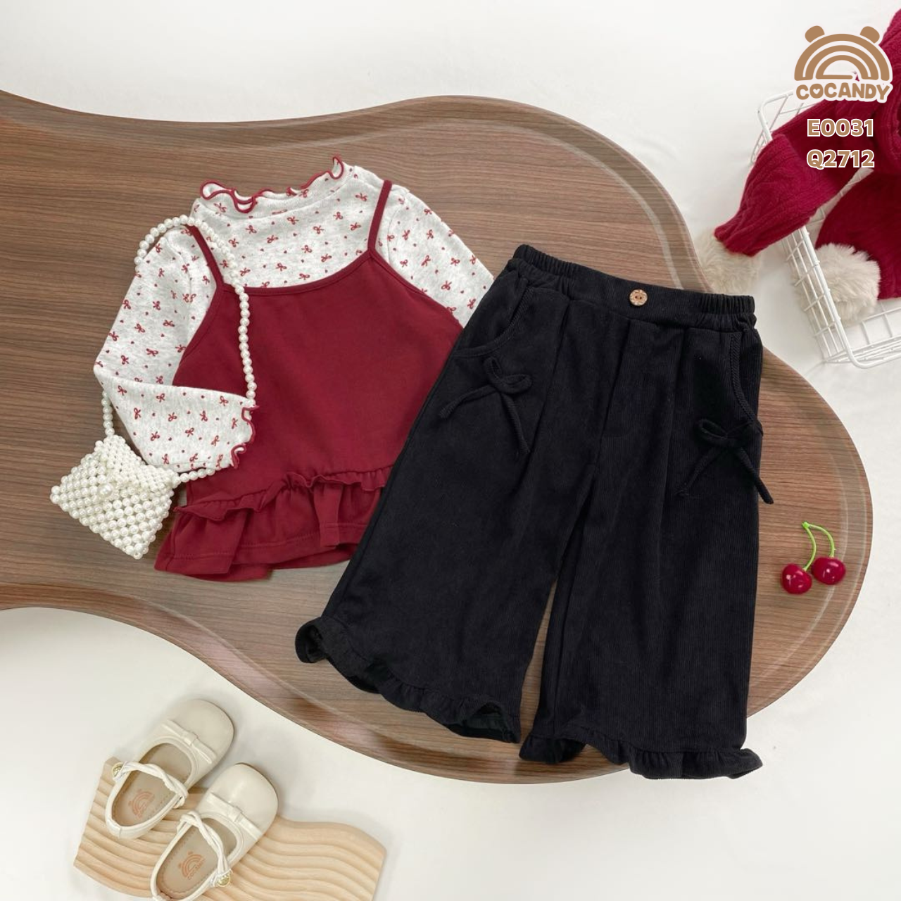 Quần dài nhung ĐEN gấu nhún bèo