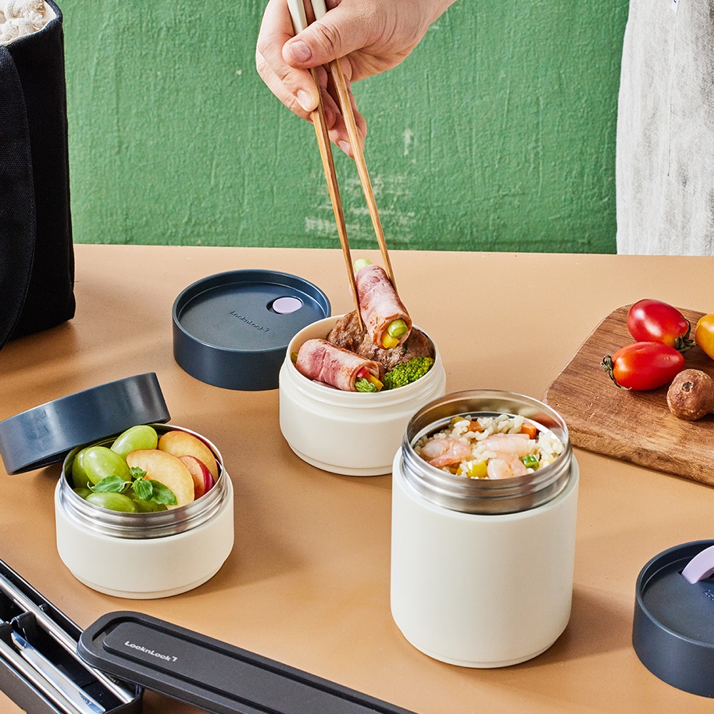 Bộ hộp cơm giữ nhiệt LocknLock All-Fit Lunch box (480ml*1, 310ml*1, 230ml*1) - Màu ngà