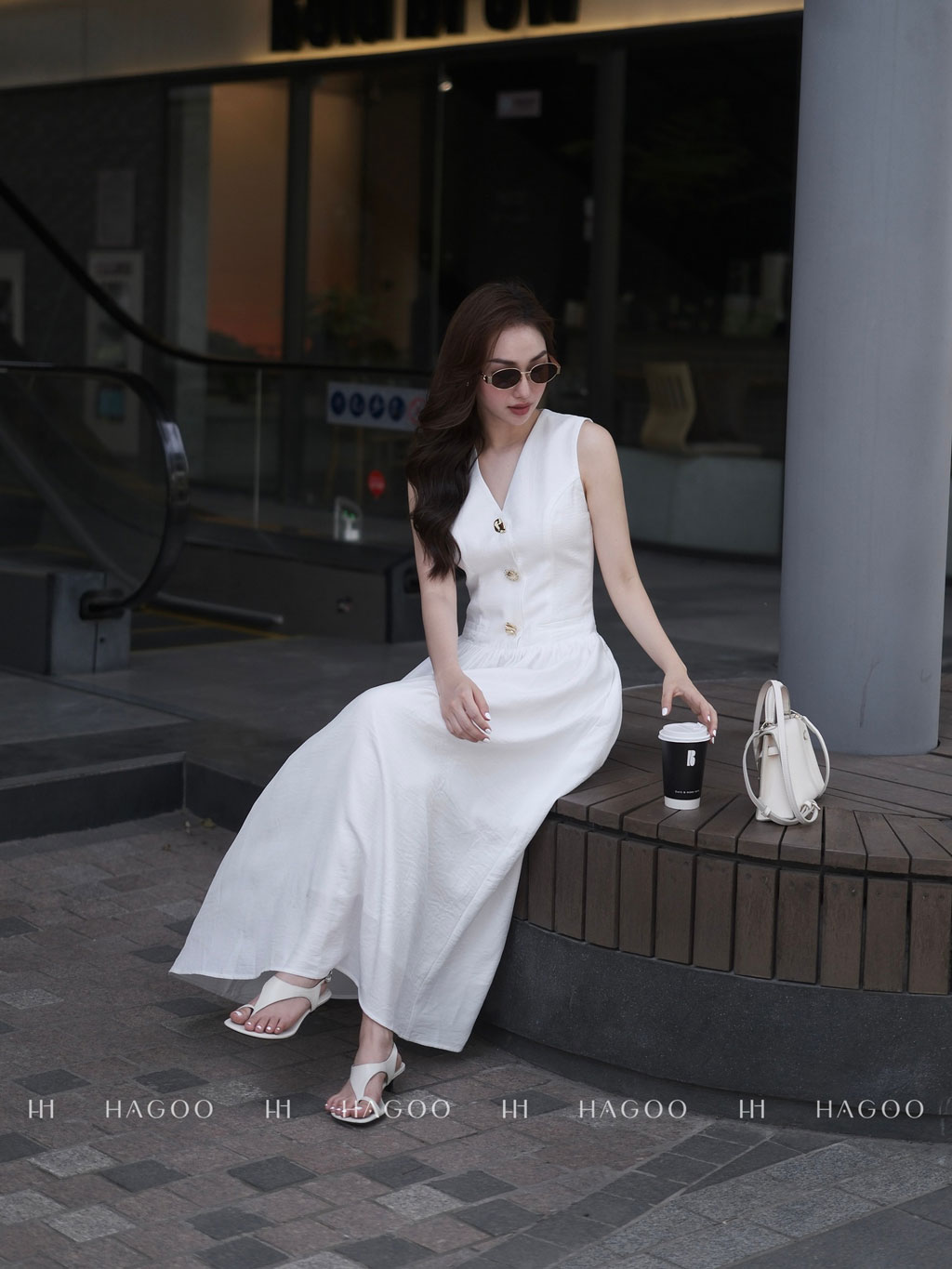 Váy đũi tơ xòe cúc đồng HAGOO_thumbnail_7