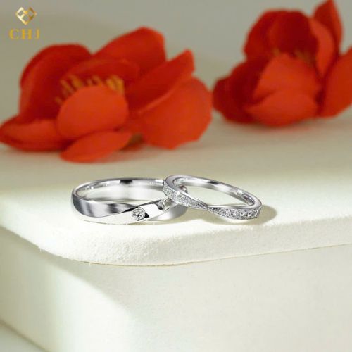 Cặp Nhẫn Cưới Kim Cương Vàng 14K CHJ524