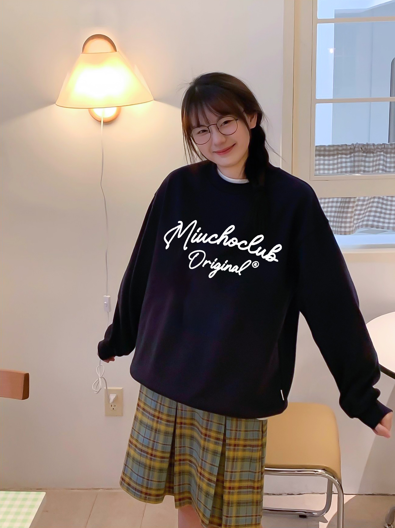 Áo sweater nữ form boxy 1911 Miucho cổ tròn vải nỉ bông 350 GSM dày dặn in basic_thumbnail_5