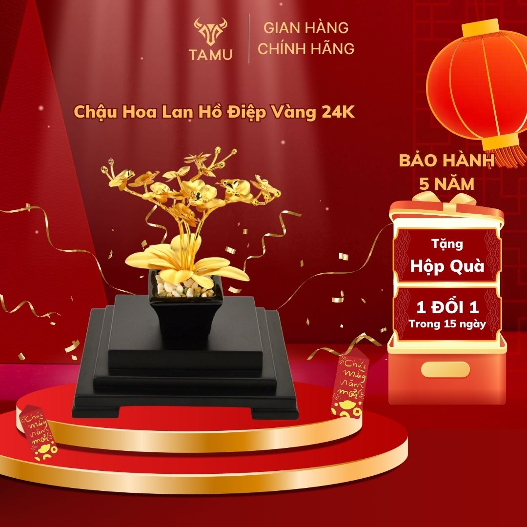 Chậu Hoa Lan Hồ Điệp Vàng 24K