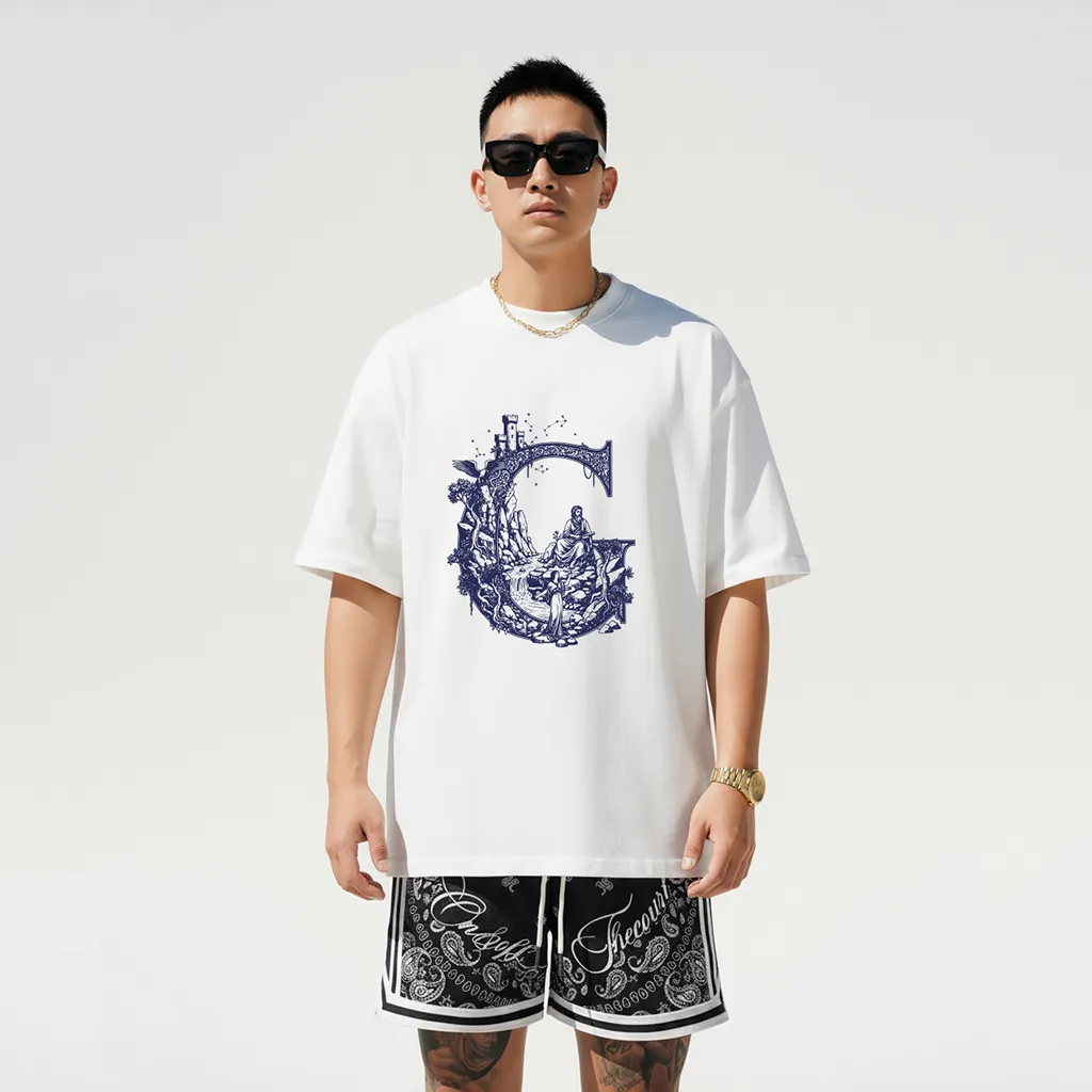 Áo thun oversize nam Miucho Iconic vải cotton thoáng mát cổ tròn tay ngắn trẻ trung in chữ cái G 2752_thumbnail_2