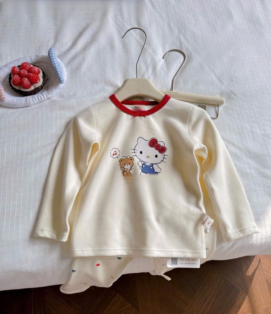 (N21) Set ngủ màu kem hoạ tiết Kitty và gấu | Size 90-120