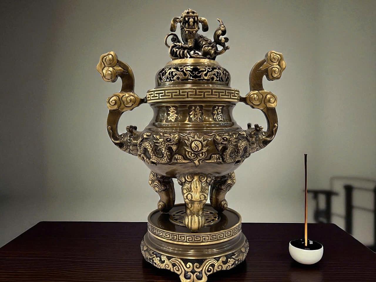 Bộ ngũ sự đúc đồng vàng thau tinh xảo cao 65cm _thumbnail_3