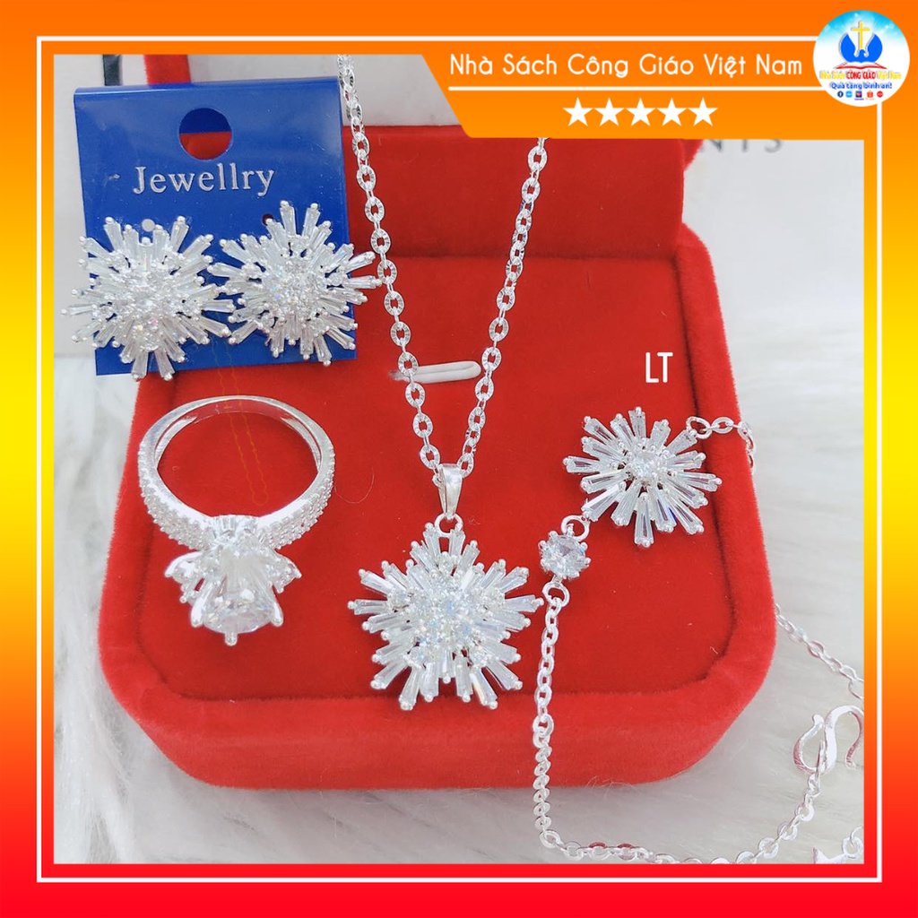 Combo dây chuyền, lắc, bông tai, nhẫn bông tuyết N09 Quà tặng sinh nhật, bạn gái, bạn bè, người thân ý nghĩa