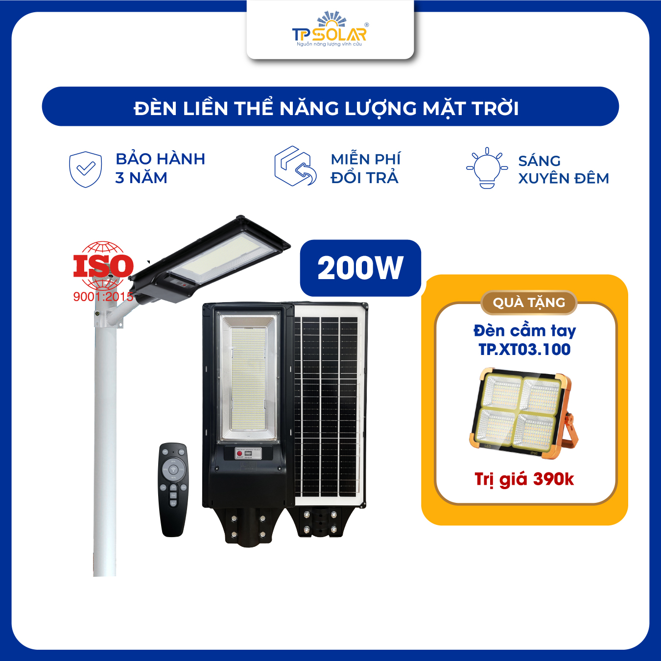 Đèn đường liền thể năng lượng mặt trời (TP.LT01.200)