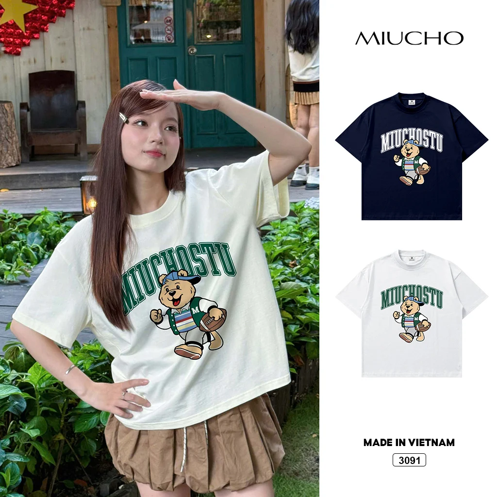 Áo thun boxy Gấu Teddy dễ thương Miucho 3091