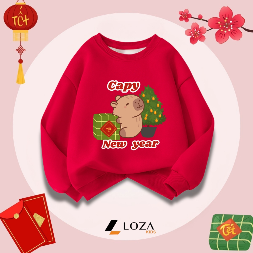 Áo nỉ đỏ sweater cho bé in hình Capybara Tết 2026 - Loza Kids IN009_thumbnail_3