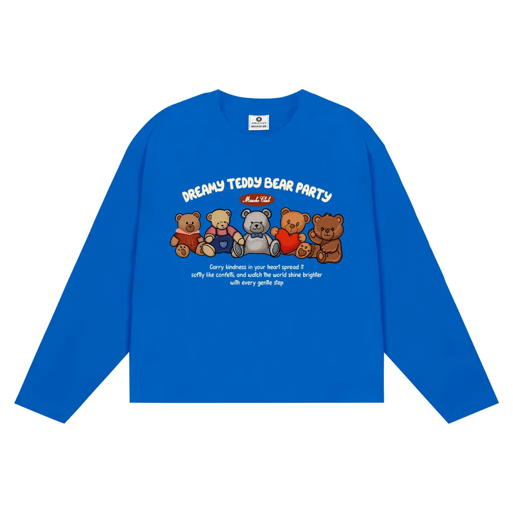 Áo thun boxy tay dài Miucho cotton 2 chiều thoáng mát cổ tròn chuẩn form hình gấu in mix 2663