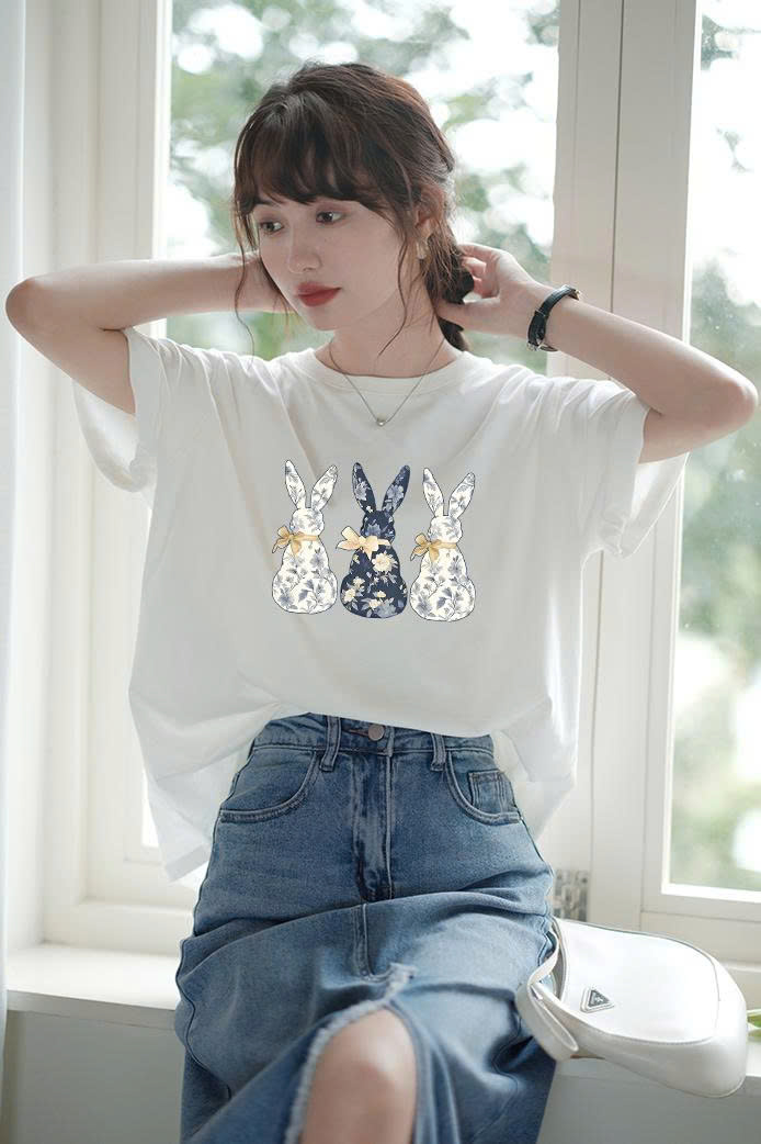 Áo thun nữ form vừa regular dáng ngắn ARD2343 Miucho vải cotton thoáng mát in hình thỏ dễ thương_thumbnail_3