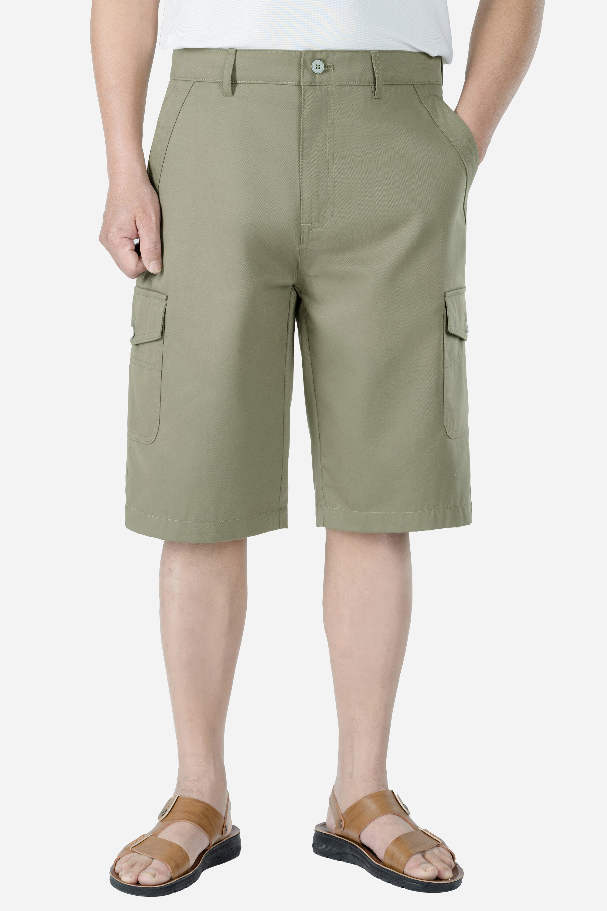 Quần Soọc Kaki Túi Hộp Nam Trung Niên ANCHI Dáng Suông Dài Qua Gối Màu Vỏ Đỗ