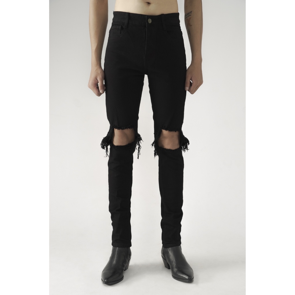 Quần Jeans đen rách gối cao cấp | Black Ripped Jeans_thumbnail_1
