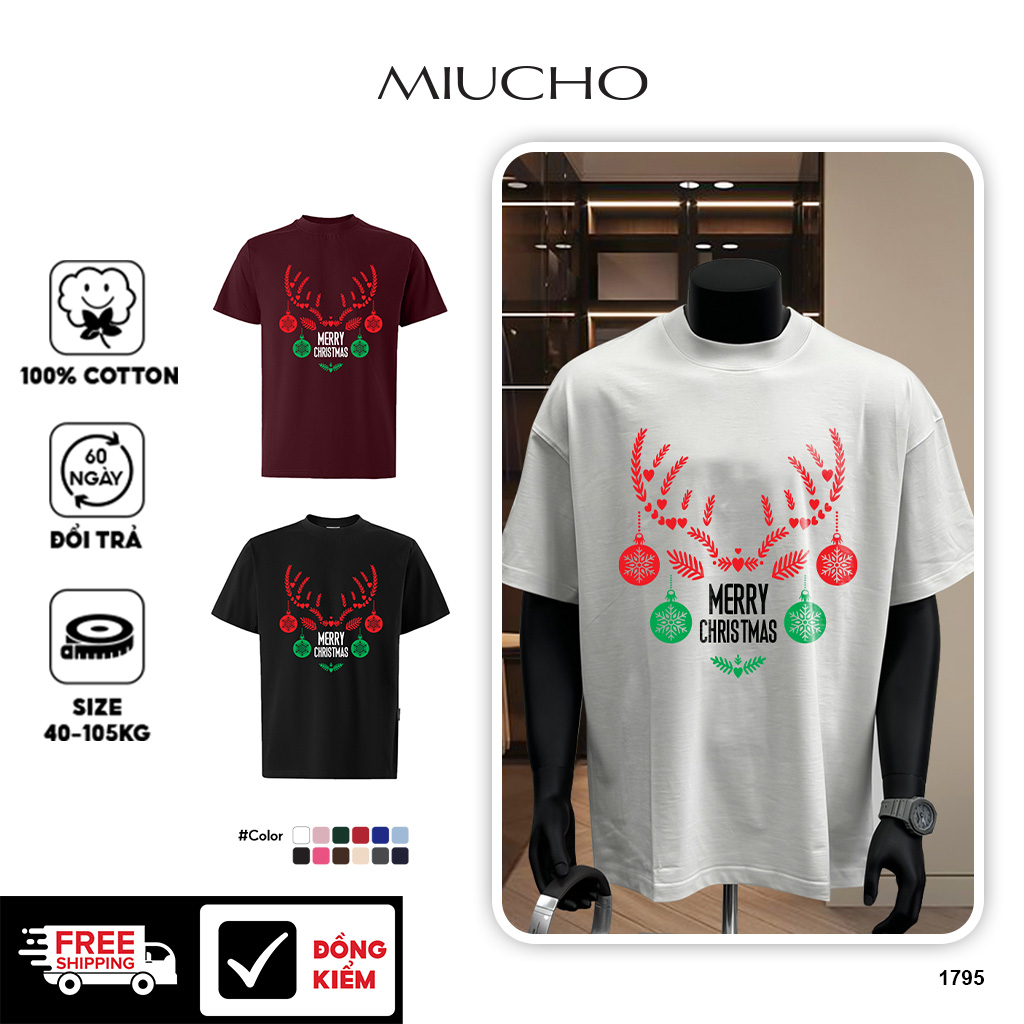 Áo phông nam giáng sinh noel form rộng cổ tròn vải cotton thoáng mát 1795 Miucho Iconic in artwork