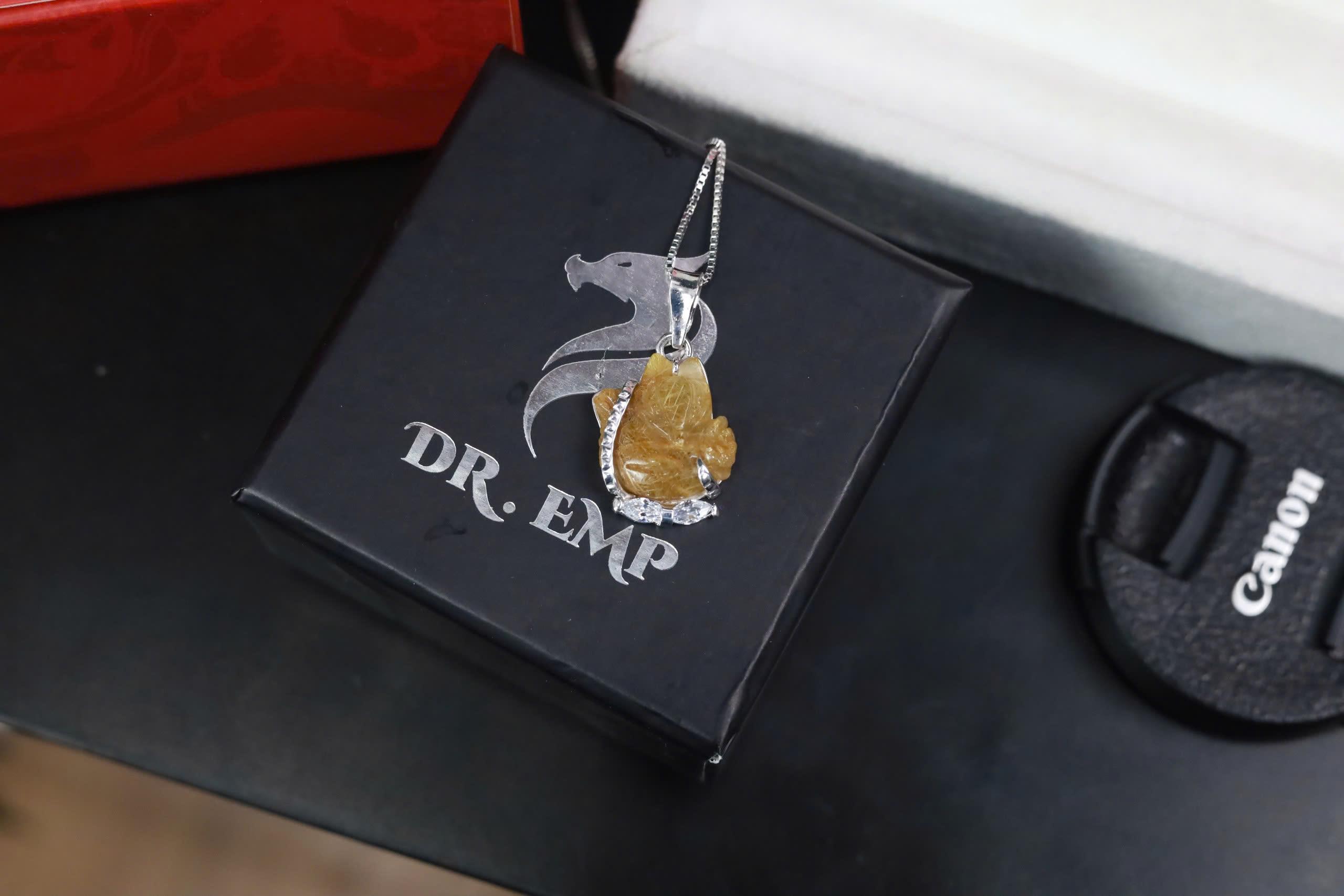 Vòng cổ thạch anh tóc vàng hồ ly bọc bạc xi bạch kim 2 cườm_thumbnail_3