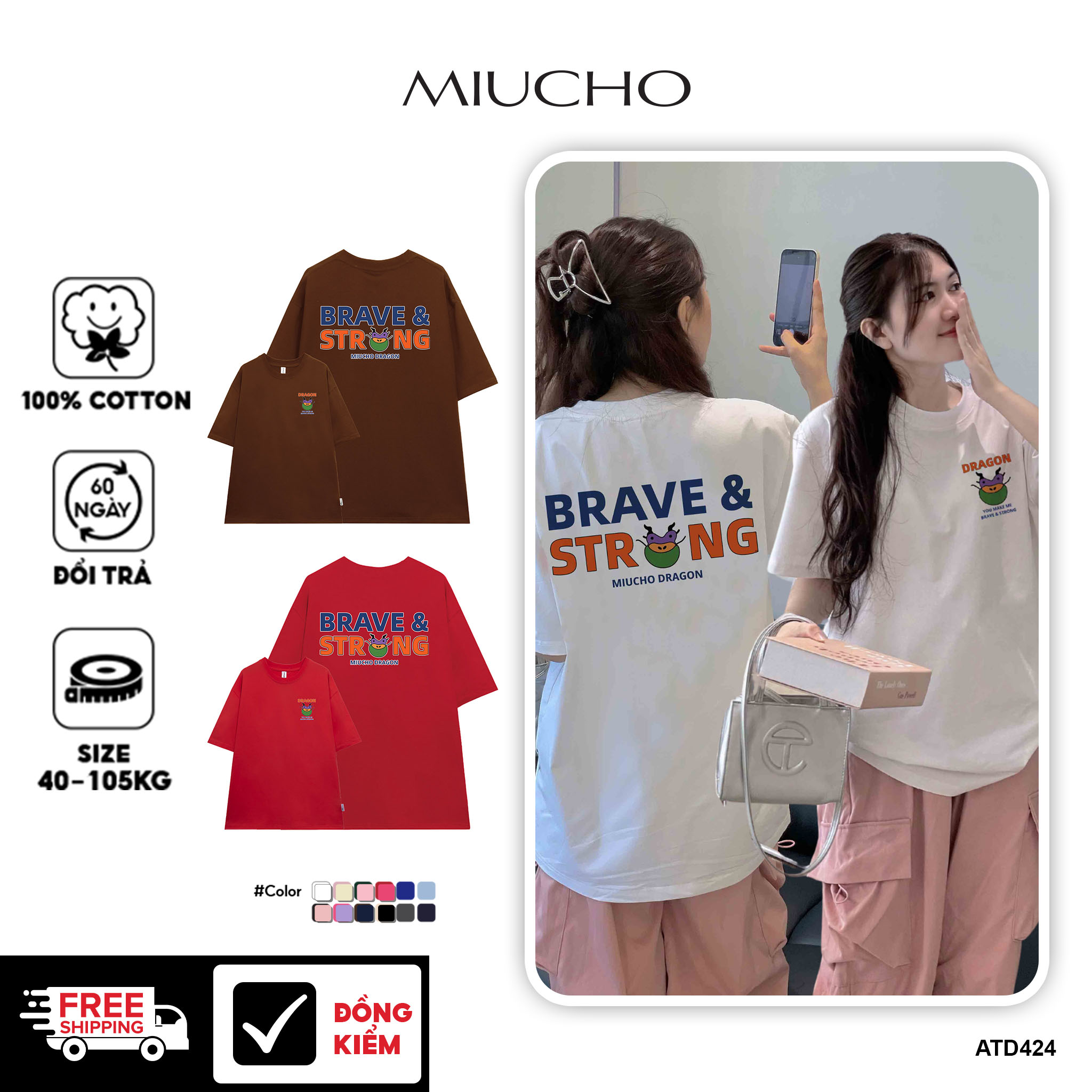 Áo thun Tết form rộng 12 con giáp tuổi Thìn ( tuổi rồng) ATD424 Miucho cotton cổ tròn in graphic