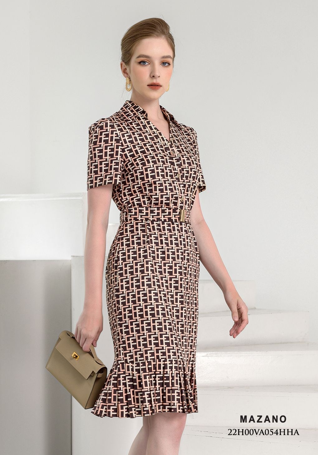 Đầm suông họa tiết thắt đai dập ly_thumbnail_1