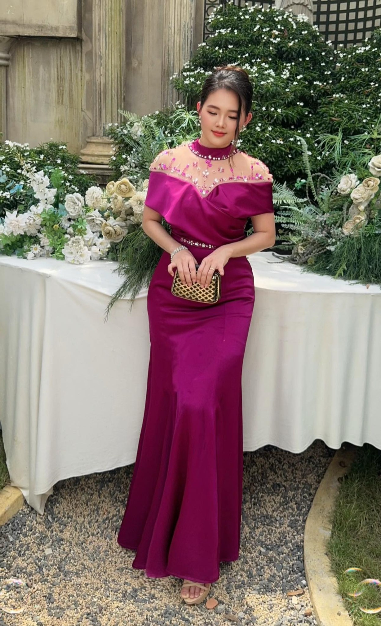 Đầm dự tiệc dạ hội cao cấp phối lưới đính đá cao cấp