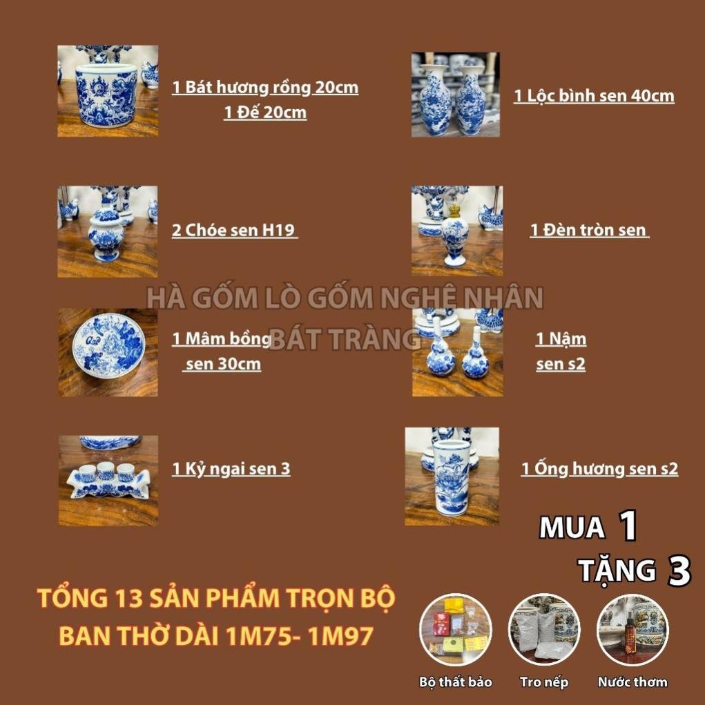 HG032 Đồ Thờ Cúng Bộ 13 món ban thờ 1M75 - 1M97 Men trắng nghệ nhân Bát Tràng chế tác TẶNG Thất Bảo, Tro Nếp_thumbnail_1
