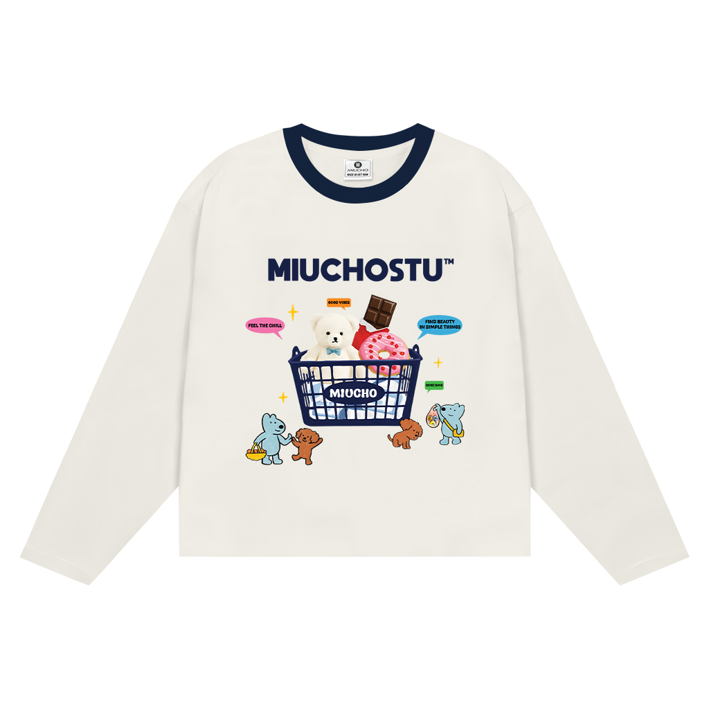 Áo thun unisex form boxy Miucho vải dày dặn thoáng mát tay dài phối cổ mix màu 2811_thumbnail_0