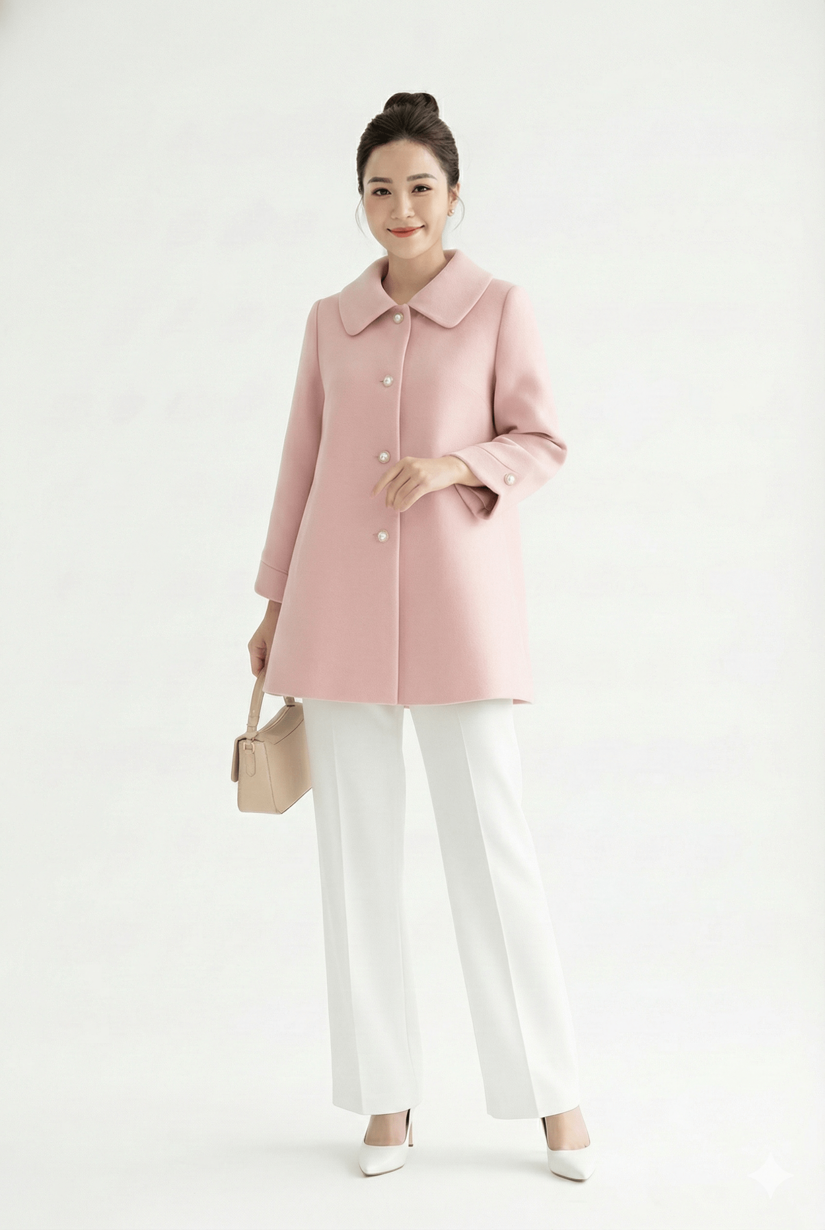 Áo khoác lửng  Suông A Vải dạ hồng Cổ bẻ  Dài dưới eo_thumbnail_3