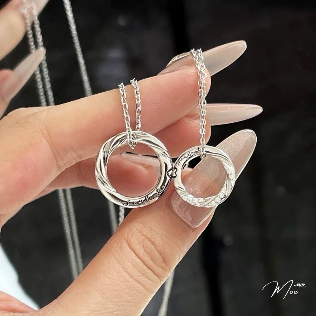 D255 - Dây chuyền đôi nhẫn tròn sóng chéo vĩnh cửu khắc tên theo yêu cầu_thumbnail_2