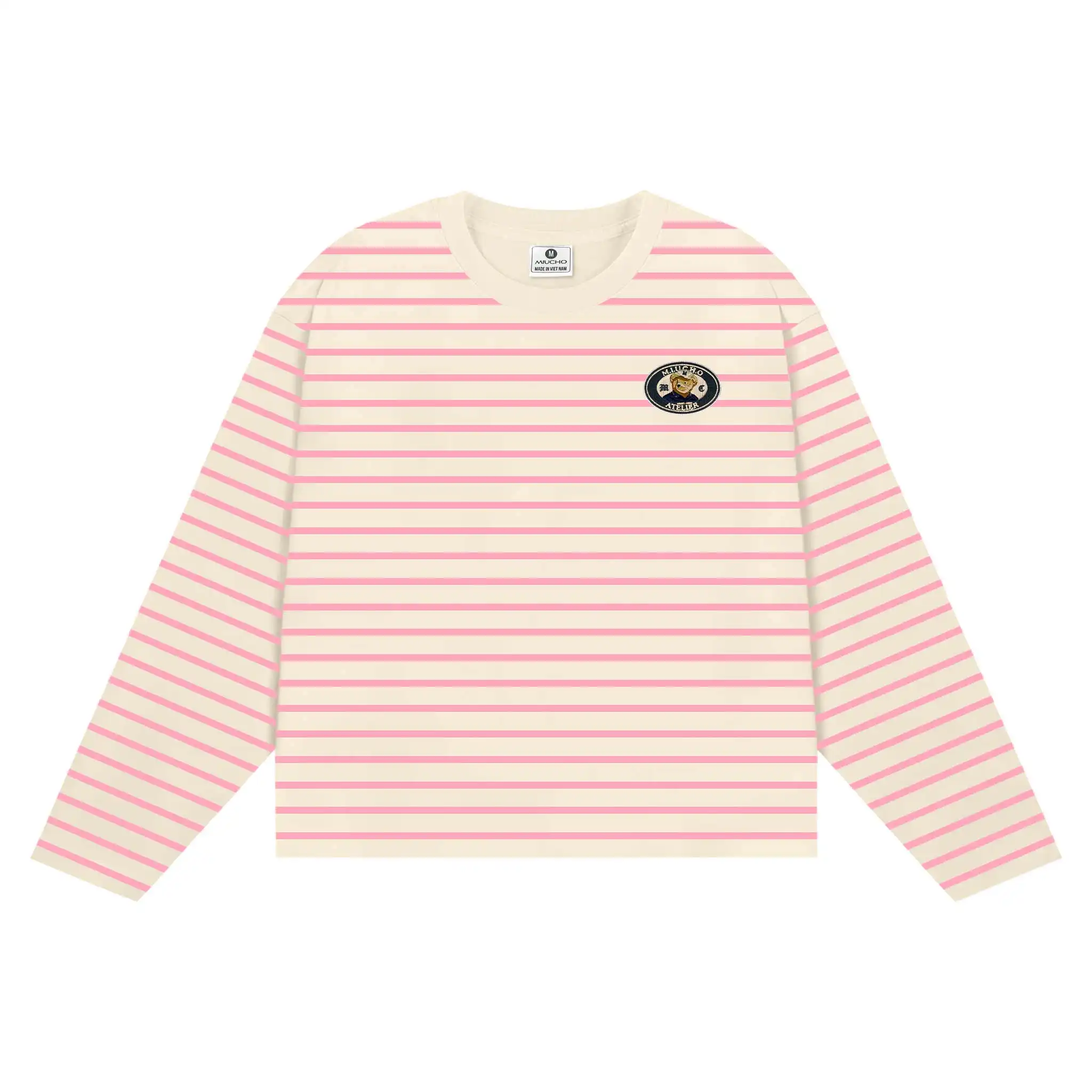 Áo thun boxy nữ Miucho vải bo rip thoáng mát tay dài kẻ sọc cổ tròn hình nhỏ basic in mix 2706_thumbnail_6