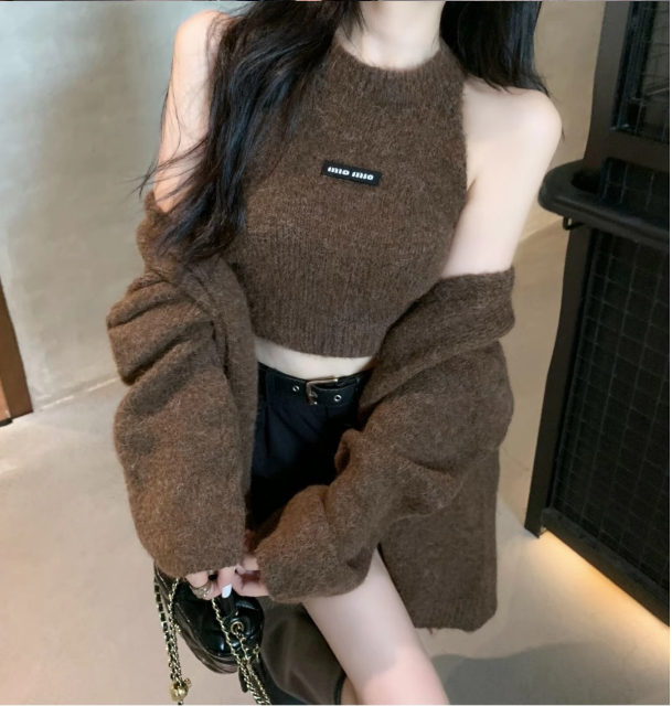 Bộ Áo Cropped & Áo Khoác Cardigan Dệt Kim Mềm Mại_thumbnail_8