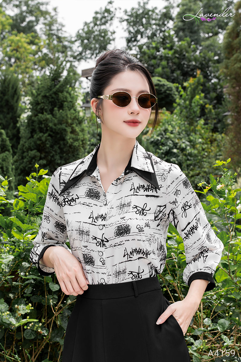 Áo sơ mi cổ kép tay dài phố chữ A4159