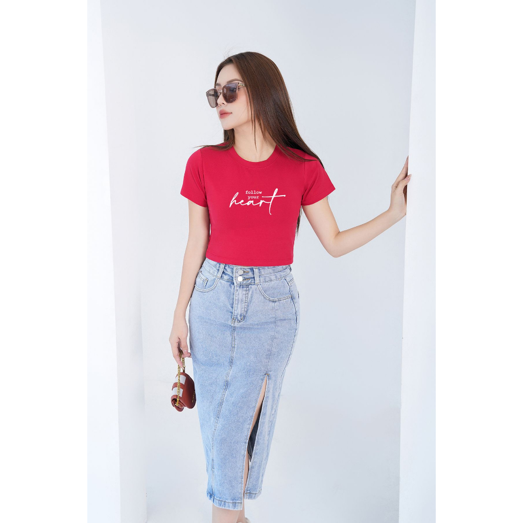 [Form Ôm] Áo croptop ôm in chữ Heart - Áo laptop kiểu chất Cotton LOZA CR6269_thumbnail_1