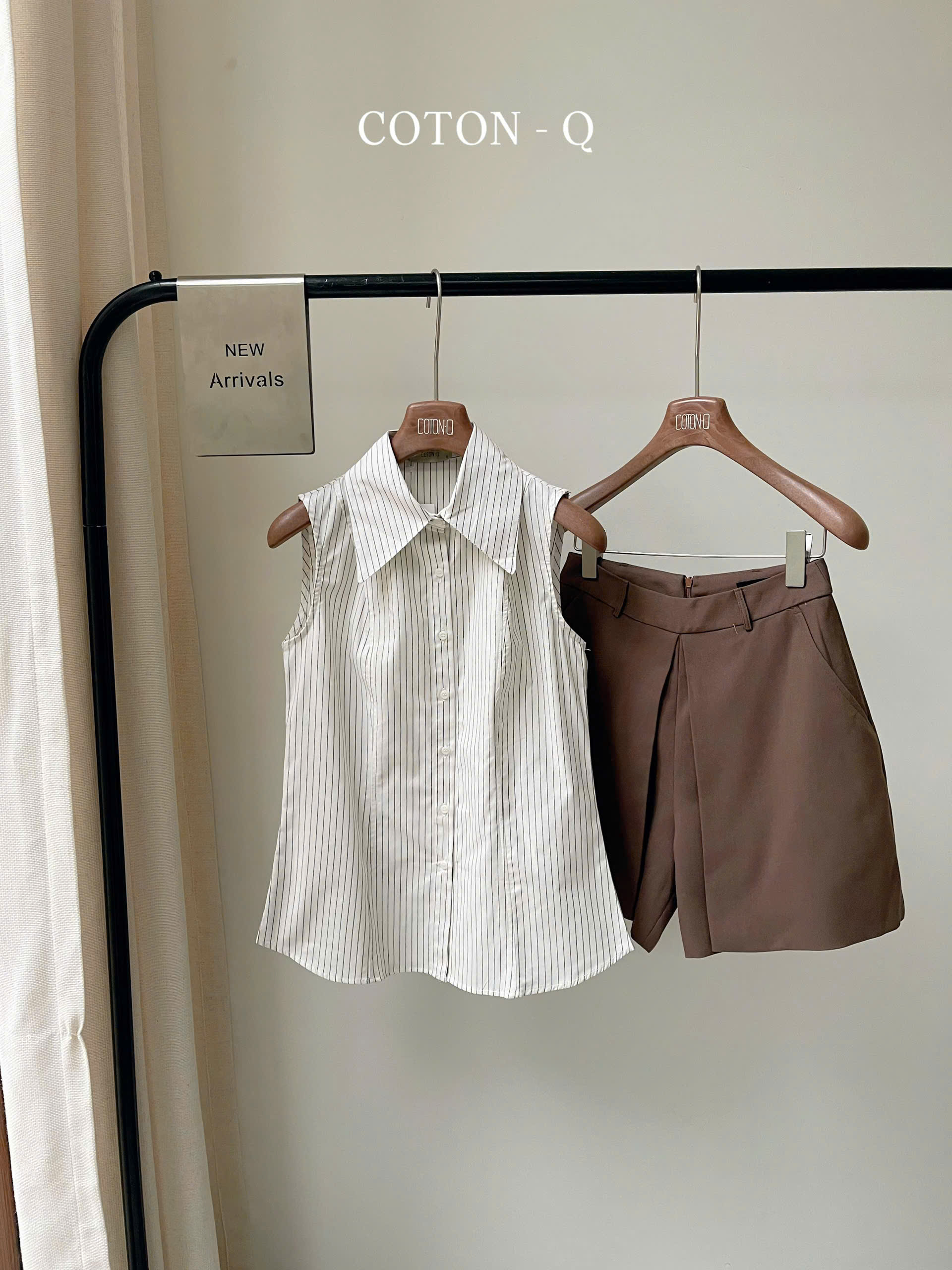 HJ90 Set áo somi sát nách + quần short