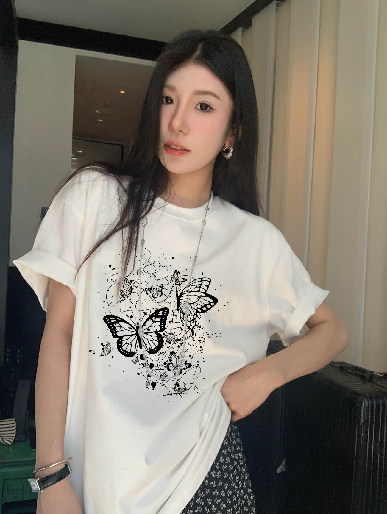 Áo thun nữ form vừa regular tôn dáng ARD1502 Miucho Chic vải cotton co giản cổ tròn in artwork_thumbnail_8