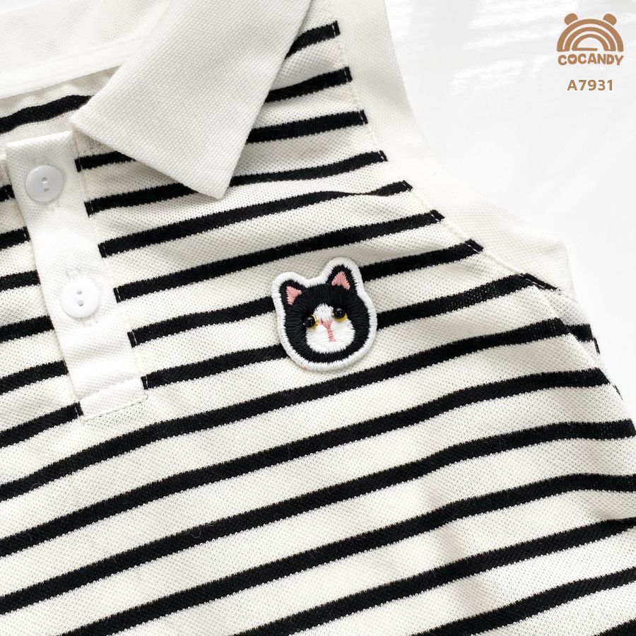 Áo cộc kẻ ĐEN sát nách cổ bẻ phối mèo đen_thumbnail_4