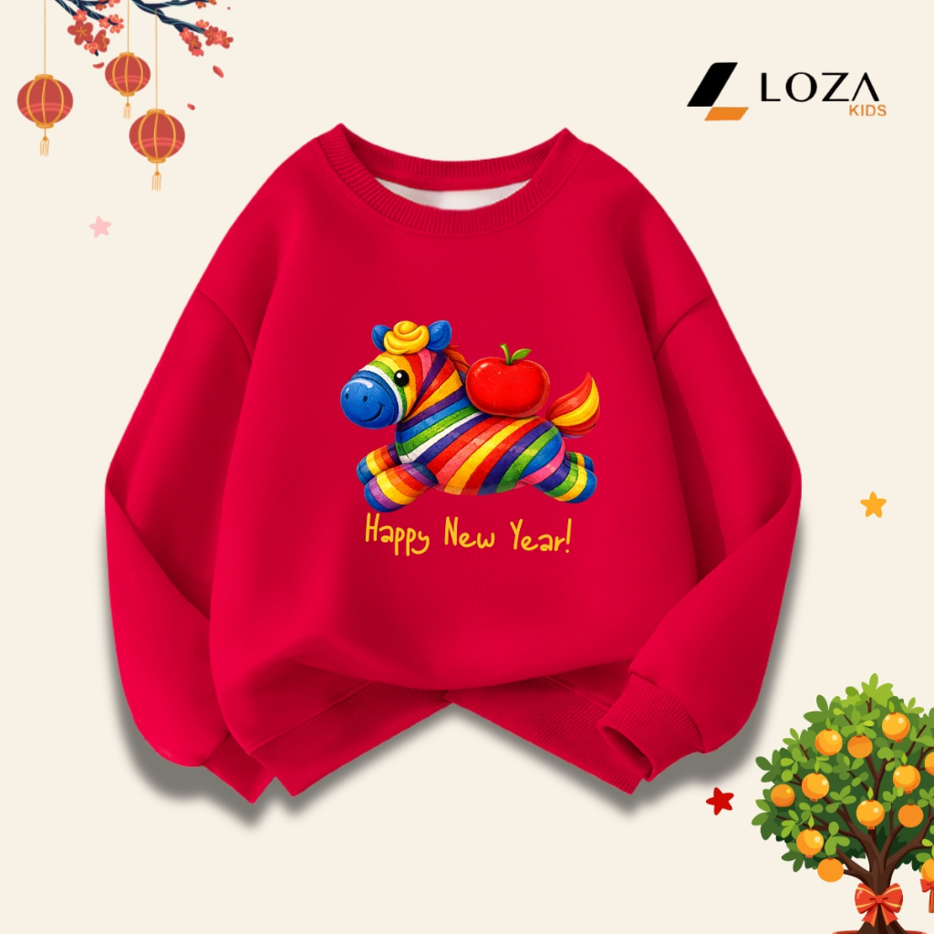 Áo nỉ Loza TẾT 2026 cho bé trai, bé gái hình ngựa Happy New Year - Loza Kids G0436_thumbnail_1