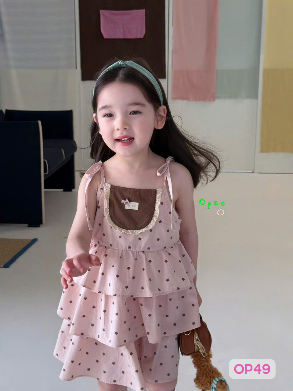 OP49 - Set cotton hai dây bèo tầng họa tiết sao hãng Opao