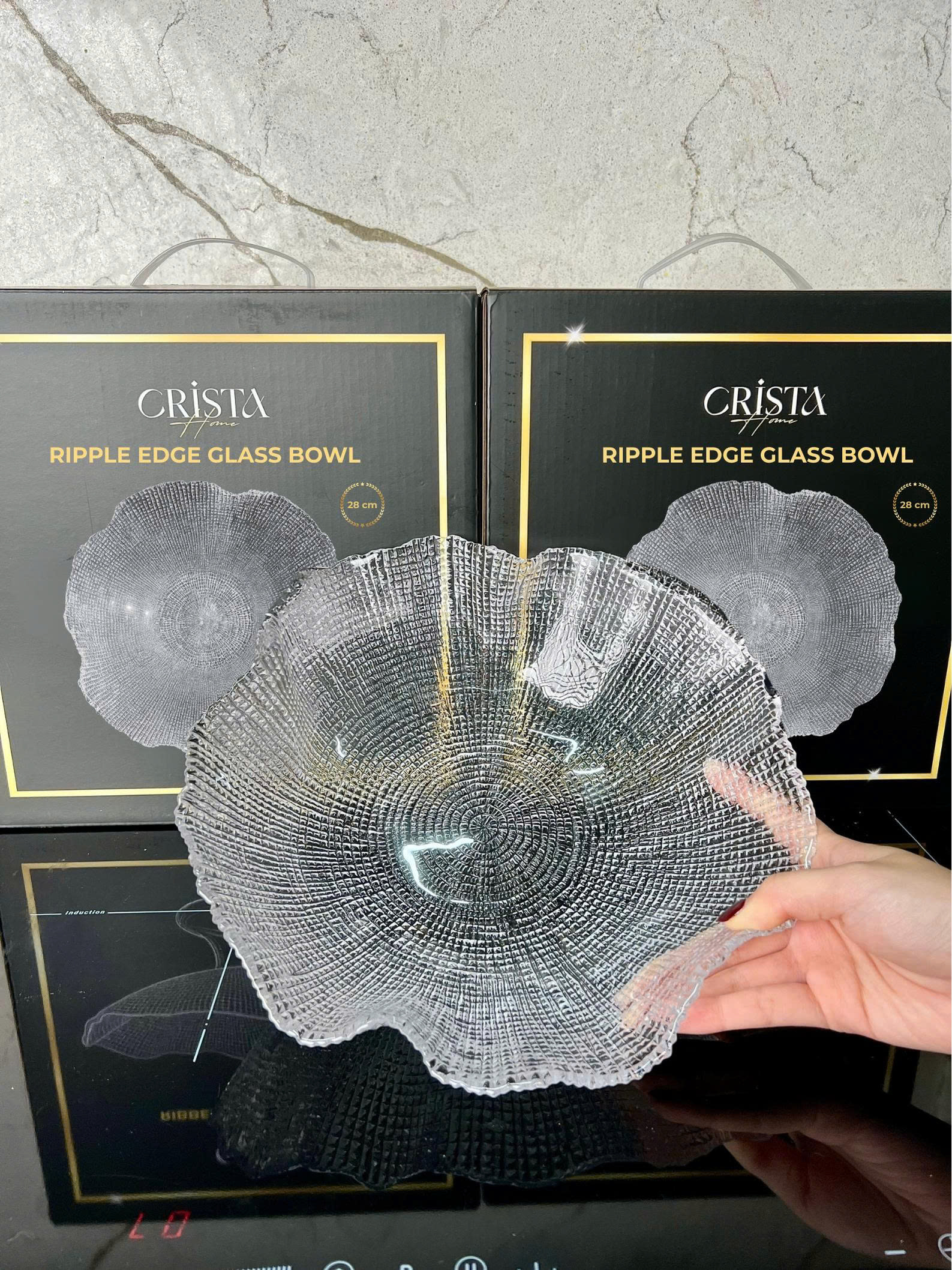 Âu thủy tinh cao cấp CRISTA HOME kiểu lá sen vân lưới size 28 cm_thumbnail_3