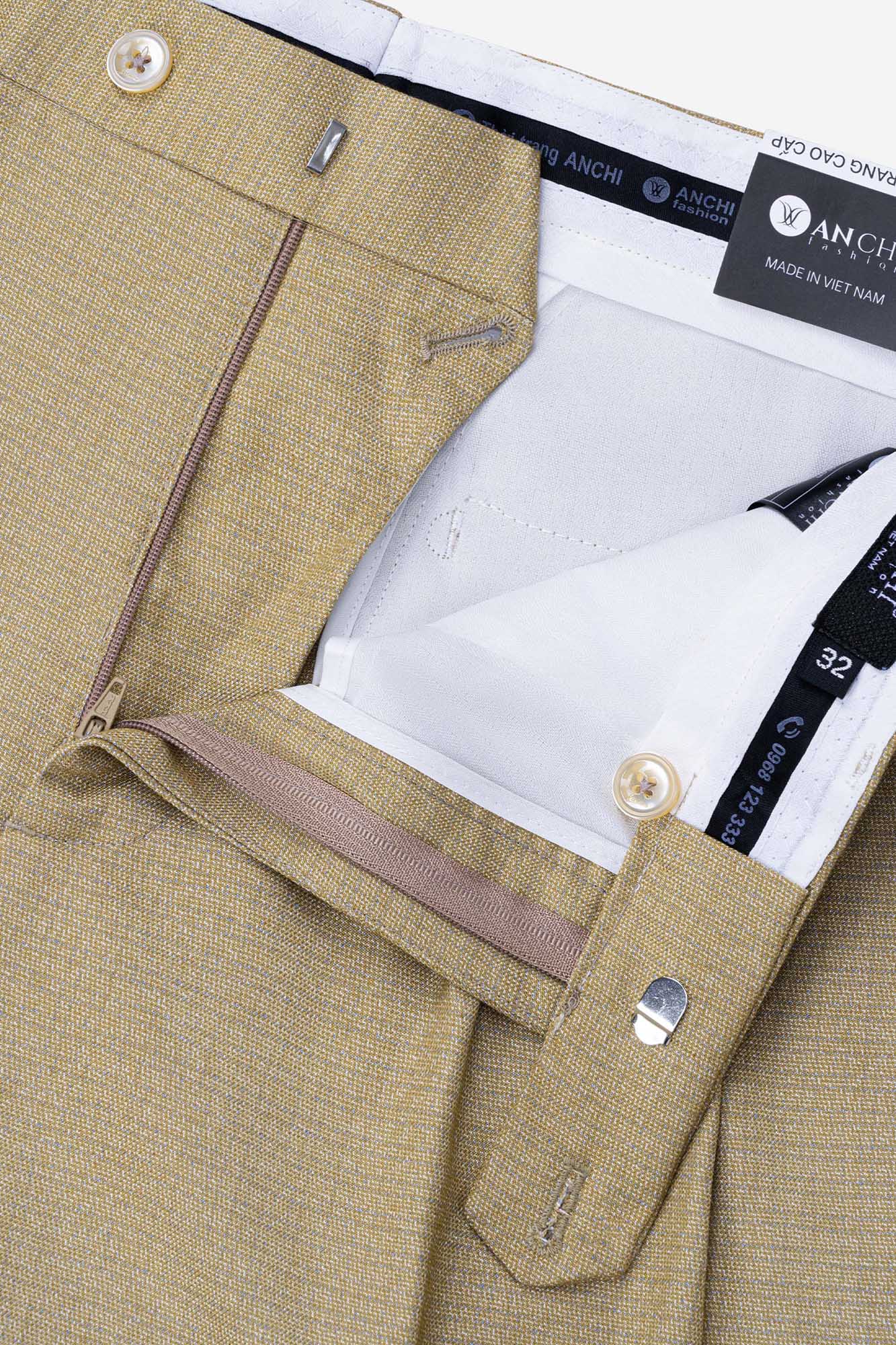 Quần Âu 2 Li Nam Trung Niên ANCHI Vải Đốm Cao Cấp Phom Suông Ống Rộng Màu Vàng_thumbnail_6