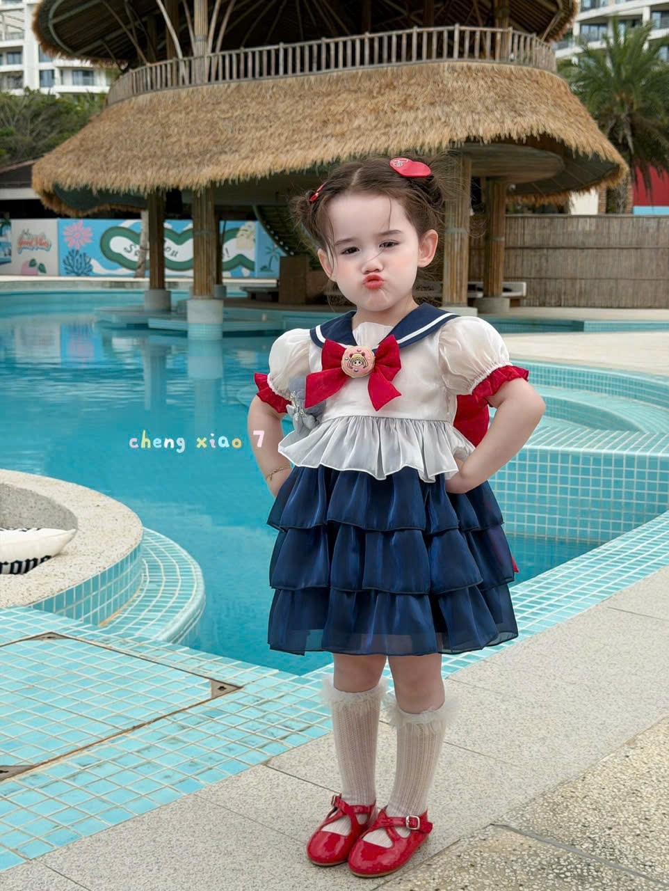 CX69 - Váy tầng thủy thủ phối nơ đỏ nổi bật hãng CX7